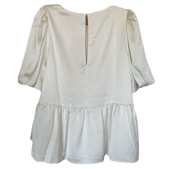 Lilly Pulitzer Blakelynn Cream Satin Peplum Puff Sleeve Top NWT Size 12/Large - Picture 4 of 8